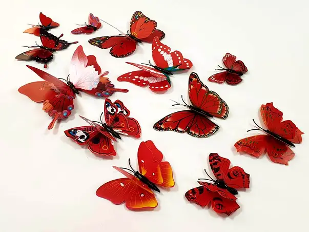 set 12 stickere fluturi 3d rosii