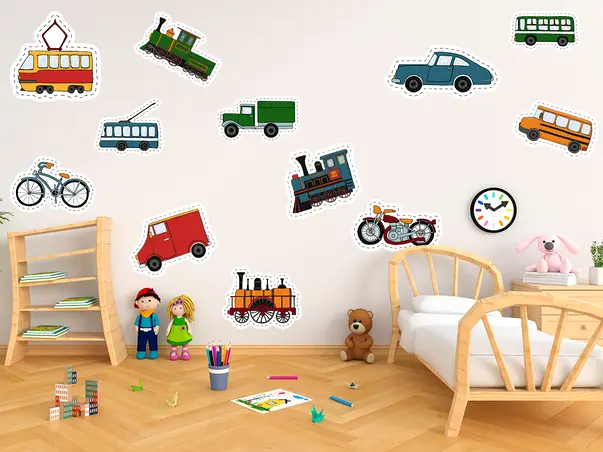 set 12 stickere masinute retro copii folina