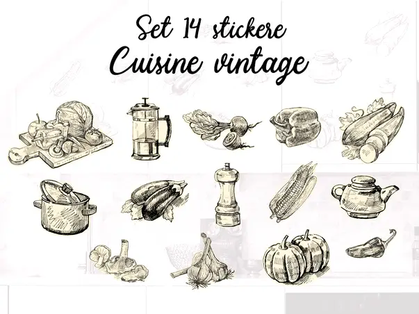 set 14 stickere bucatarie cuisine vintage s1