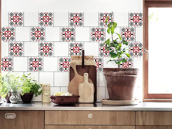 set 18 stickere faianta tea folina model negru rosu