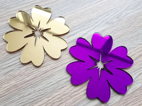 set 2 stickere oglinda floare aurie si mov