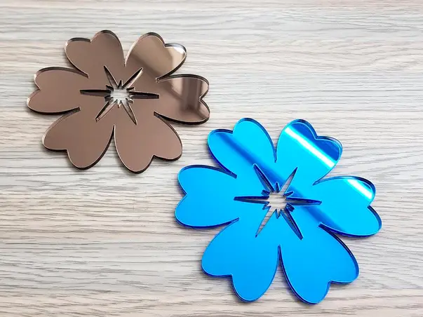 set 2 stickere oglinda floare bronz si albastru