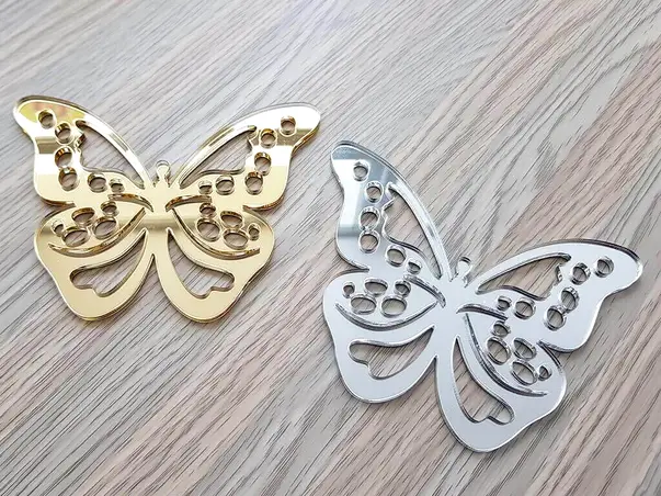 set 2 stickere oglinda fluturi argintiu si auriu