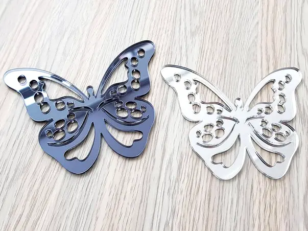 set 2 stickere oglinda fluturi argintiu si gri