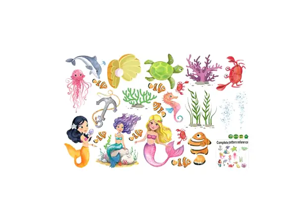 set 24 stickere faianta baie folina model sirene si pestisori colorati