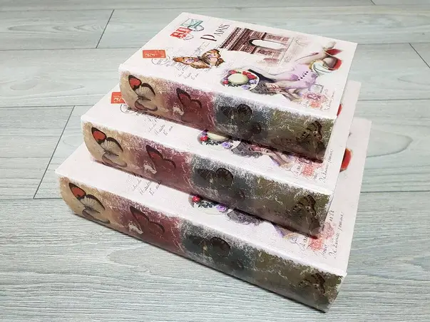 set 3 cutii decorative din lemn fluturi