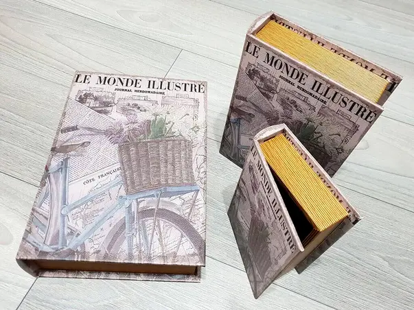 set 3 cutii decorative din lemn le monde