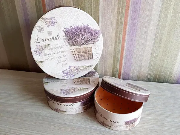 set 3 cutii decorative rotunde lavande