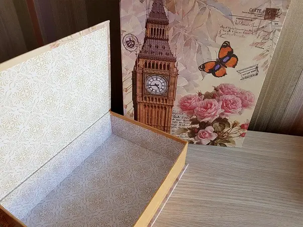 set 3 cutii decorative tip carte postcard vintage