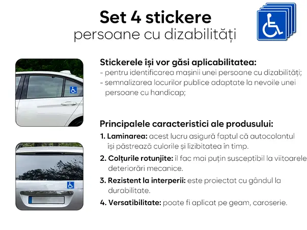 set 4 stickere auto persoana cu handicap dizabilitati 10x10 cm s02