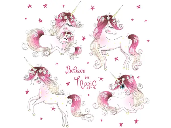 set 4 stickere camera fetita unicorni roz