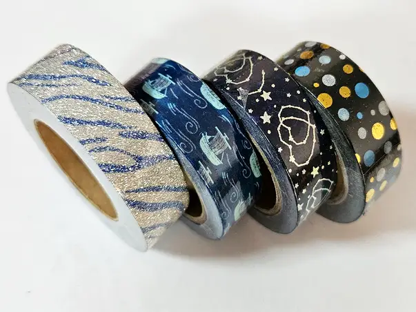 set 4 washi tape benzi adezive albastre