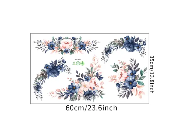 set 5 stickere flori albastru inchis si roz somon