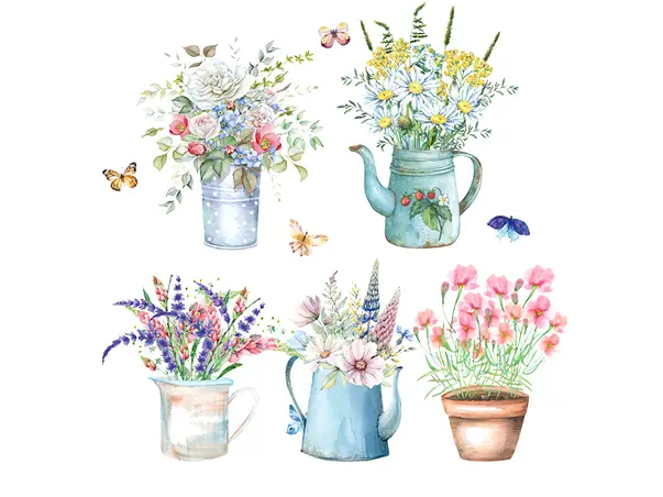 set 5 stickere ghivece cu flori