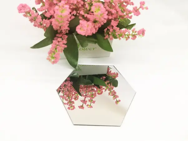 set 5 stickere oglinda hexagon folina oglinda acrilica argintie