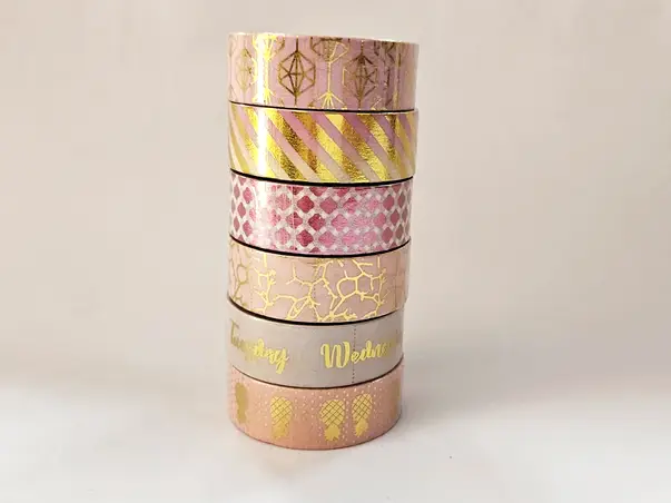 set 6 role washi tape modele roz