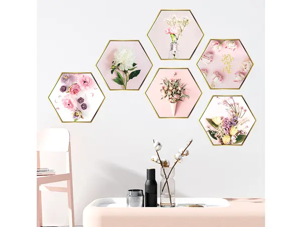 set 6 stickere hexagoane cu motive florale