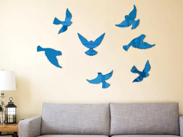 set 7 stickere oglinda albastra pasari