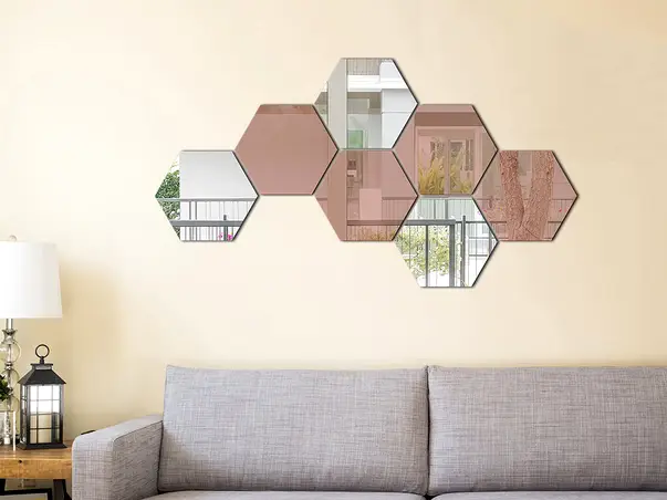 set 7 stickere oglinda hexagoane argintii si bronz