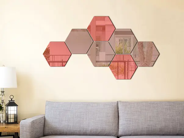 set 7 stickere oglinda hexagoane rosii si bronz