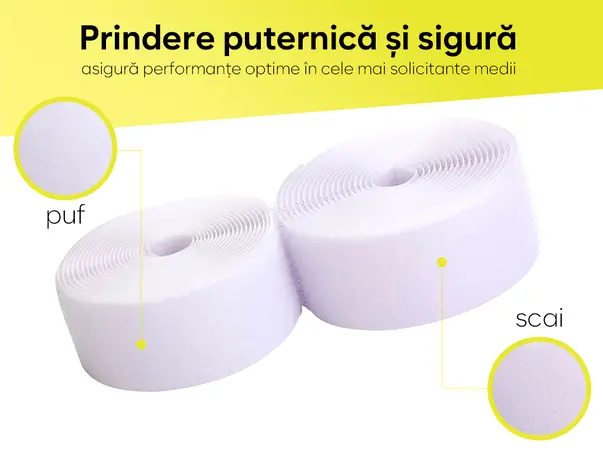 set banda velcro arici fara adeziv role cu latime de 20 cm alb alba s02