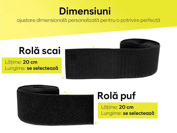 set banda velcro arici fara adeziv role cu latime de 20 cm negru neagra s01