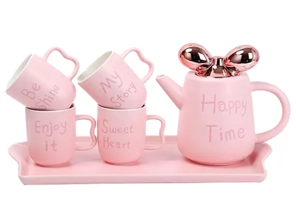 set cesti ceai 6 piese happy time roz