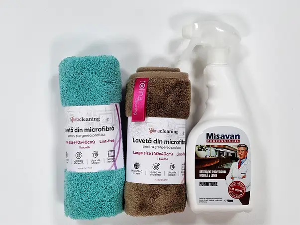 set din 2 lavete microfibra pentru praf si solutie sters mobila 1