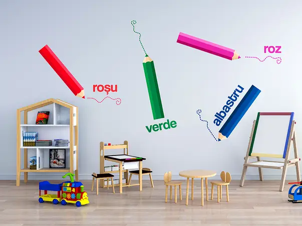 set stickere culori creioane colorate multicolor educativ plansa medie s02