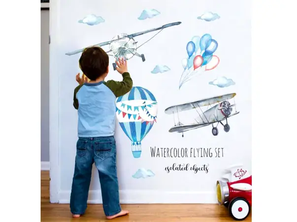 set stickere watercolor folina avioane culori pastel