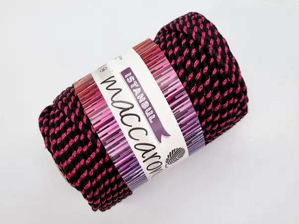 snur decorativ din bumbac negru cu fibre metalizate roz