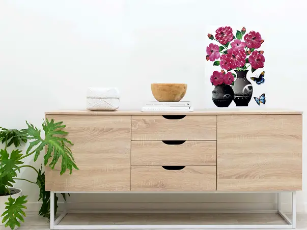 sticker 3d hibiscus roz