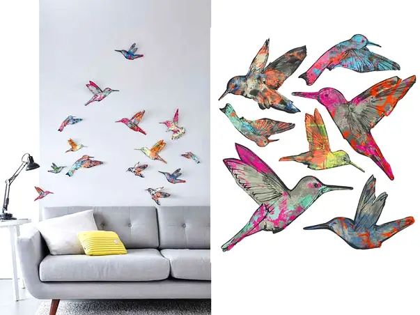 sticker 3d pasari colibri