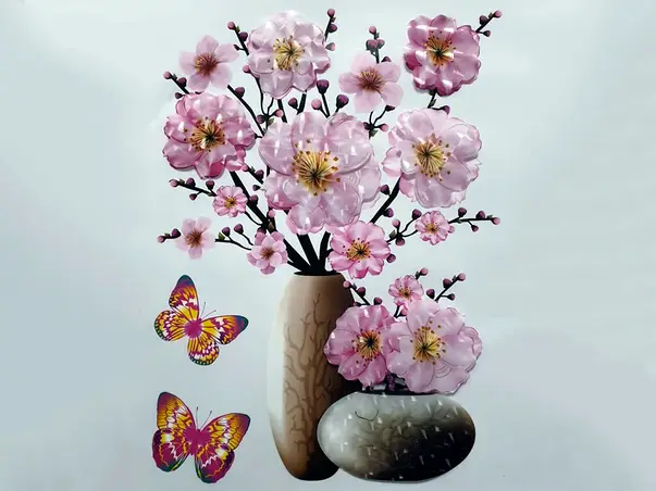 sticker 3d vaza cu flori de cires