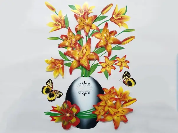 sticker 3d vaza cu flori portocalii