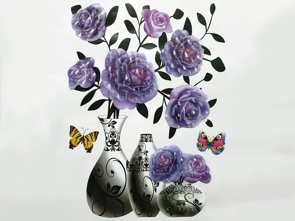 sticker 3d vaza cu trandafiri mov