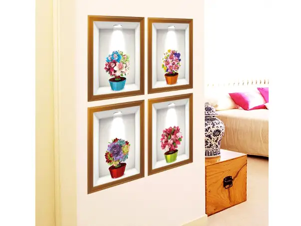 sticker 3d vaza flori colorate