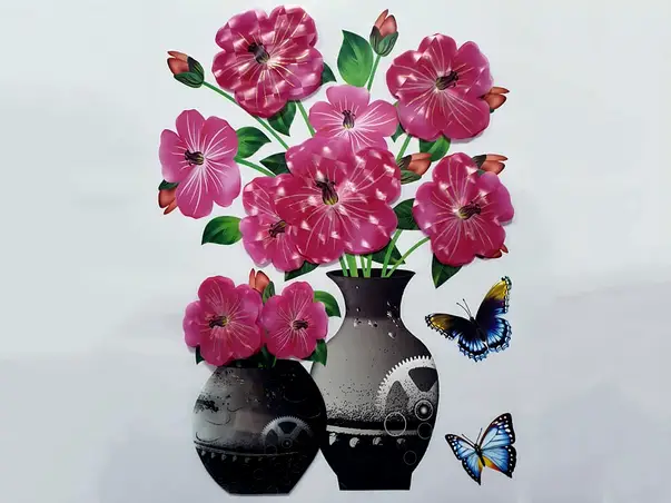 sticker 3d vaza hibiscus roz