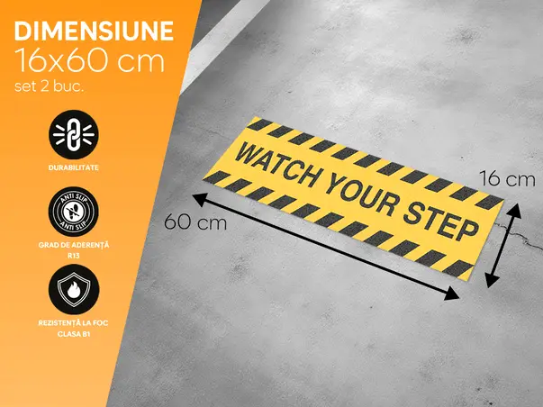 sticker antiderapant podea watch your step autoadeziv granulatie grosiera set folina s01