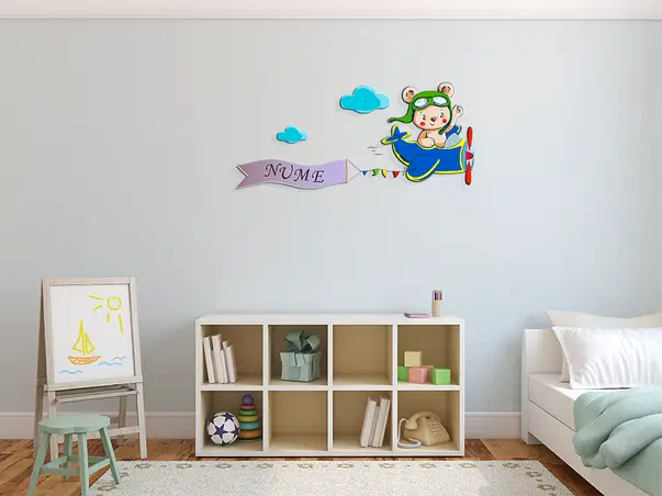 sticker avion cu banner nume copil