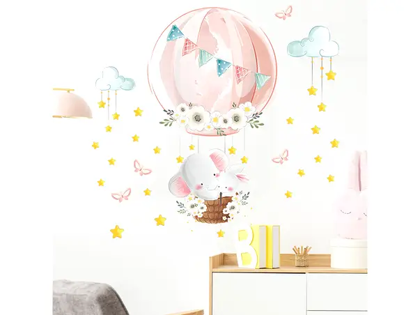 sticker camera bebe balon roz printre stelute