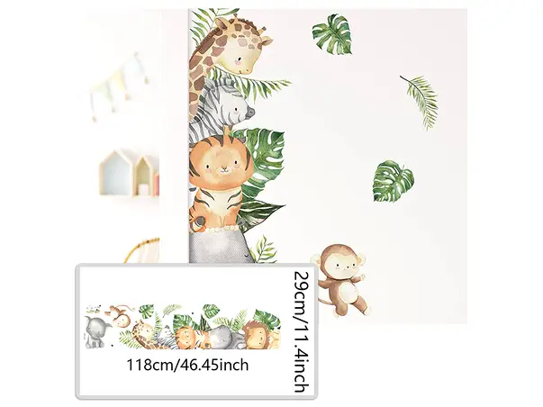 sticker camera copii bordura verticala cu animale si plante verzi decor perete sau mobila