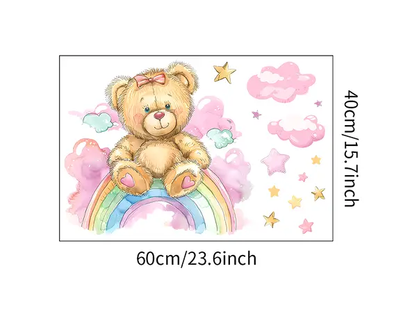 sticker camera copii ursulet si nori roz