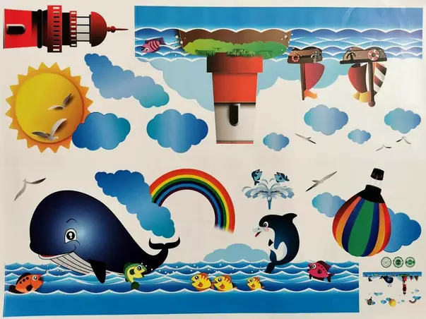 sticker copii decor marin far si pesti