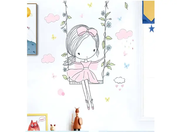 sticker copii fetita in leagan