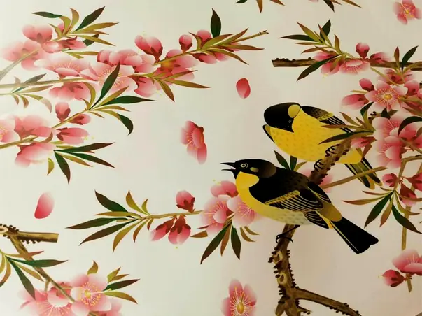 sticker crengi flori roz pasari