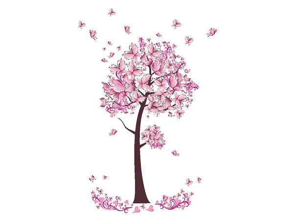 sticker decorativ copac cu fluturi roz