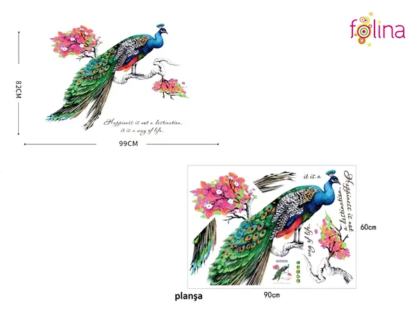 sticker decorativ paun multicolor 100 cm