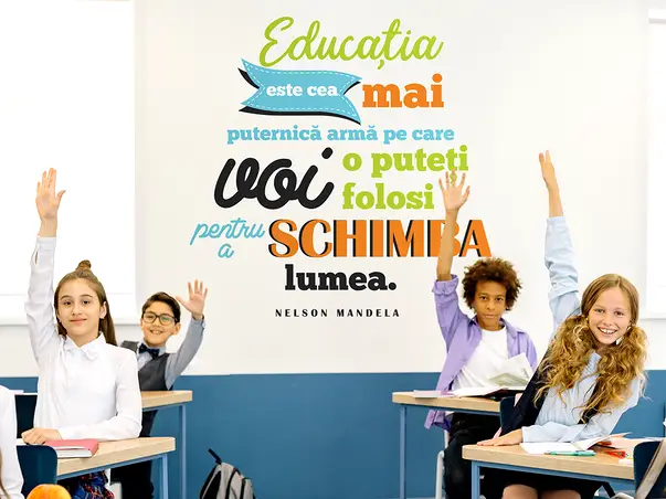 sticker educational citat nelson mandela despre educatie decoratiune pentru scoli s4
