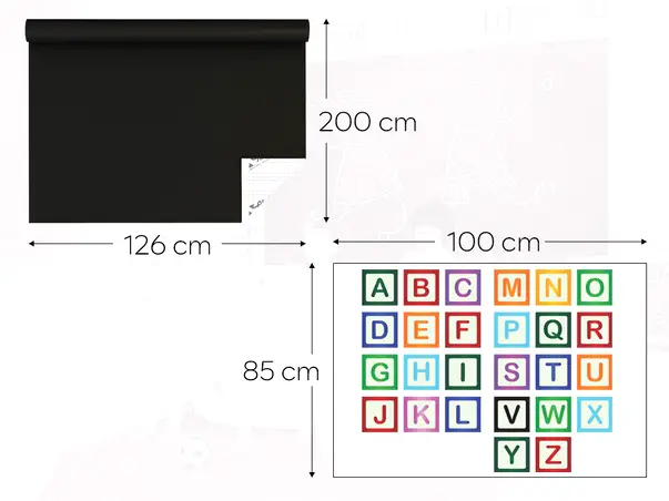 sticker educativ cu literele alfabetului si folie tabla de scris cu creta